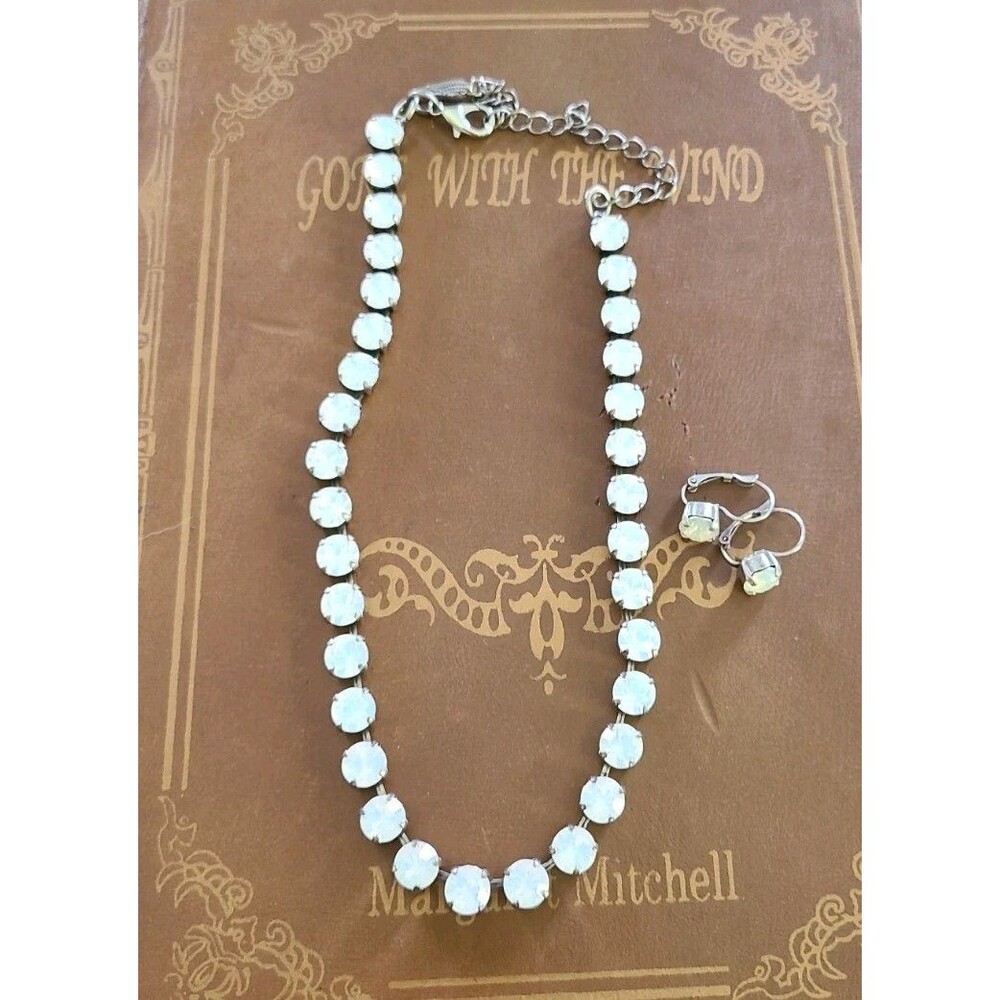 White Iridescent Crystal Rhinestone Choker Necklace & Earring Set Sabika-esque